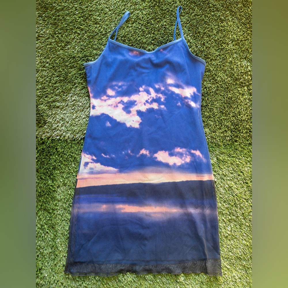 Vintage 90’s CALIFORNIA CONCEPTS Blue Double Layer Mesh Summer Dress. Medium. 🌅